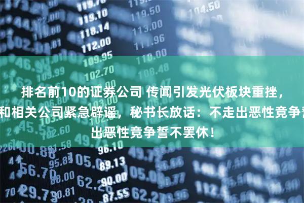 排名前10的证券公司 传闻引发光伏板块重挫，行业协会和相关公司紧急辟谣，秘书长放话：不走出恶性竞争誓不罢休！